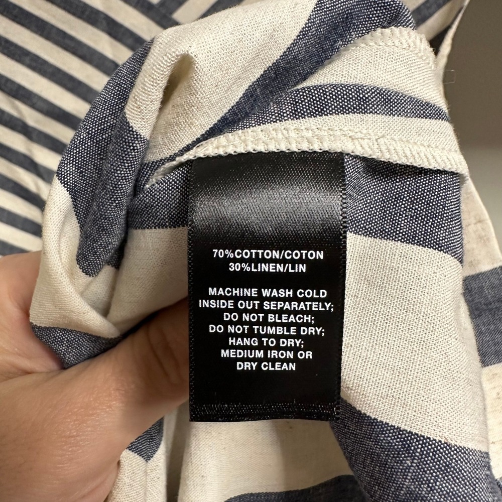 Lafayette 148 Ximena Striped Dress Women M Midi Coastal Linen Tie Pockets Career - Picture 7 of 10